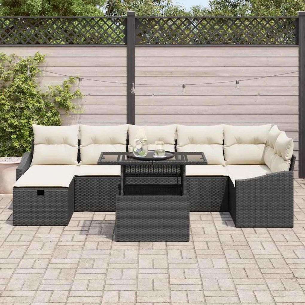 vidaXL Σετ Καναπέ Κήπου Ρυθμιζόμενο ύψος 8 pcs Μαύρο συνθετικό ρατάν
