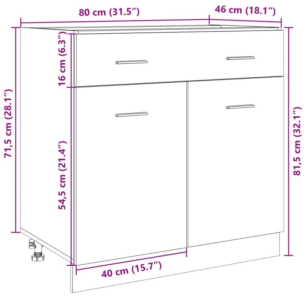 Ντουλάπι με Συρτάρι Sonoma Δρυς 80x46x81,5 εκ. Επεξ. Ξύλο - Καφέ