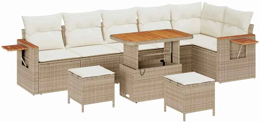 vidaXL Σετ Καναπέ Κήπου με μαξιλάρι 9 pcs Μπεζ Πολυ ράταν