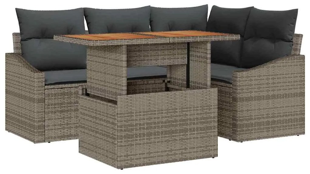 vidaXL Σετ Καναπέ Κήπου με αποθήκευση 5 pcs Γκρι Πολυ ράταν