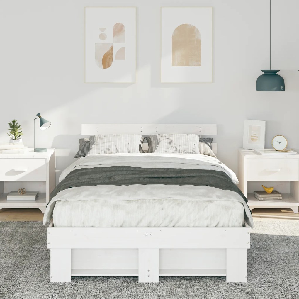 vidaXL Σκελετός Κρεβατιού Λευκό 140 x 190 cm Μασίφ ξύλο πεύκου