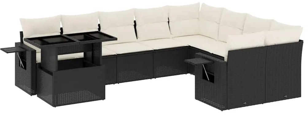 vidaXL Σαλόνι Κήπου Σετ 10 Τεμαχίων Μαύρο Συνθετικό Ρατάν με Μαξιλάρια