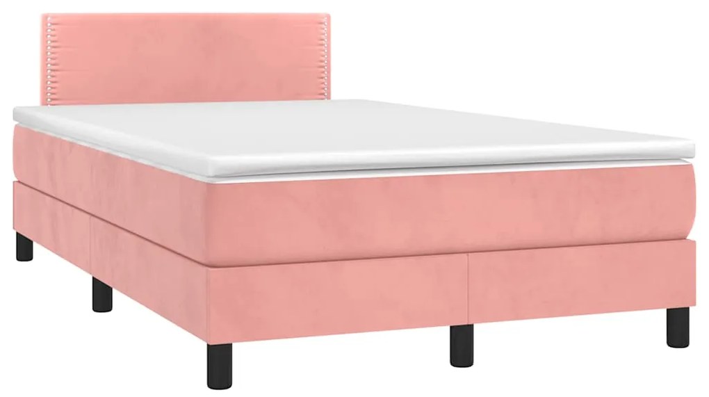vidaXL Κρεβάτι Boxspring με Στρώμα &amp; LED Ροζ 120x190 εκ. Βελούδινο