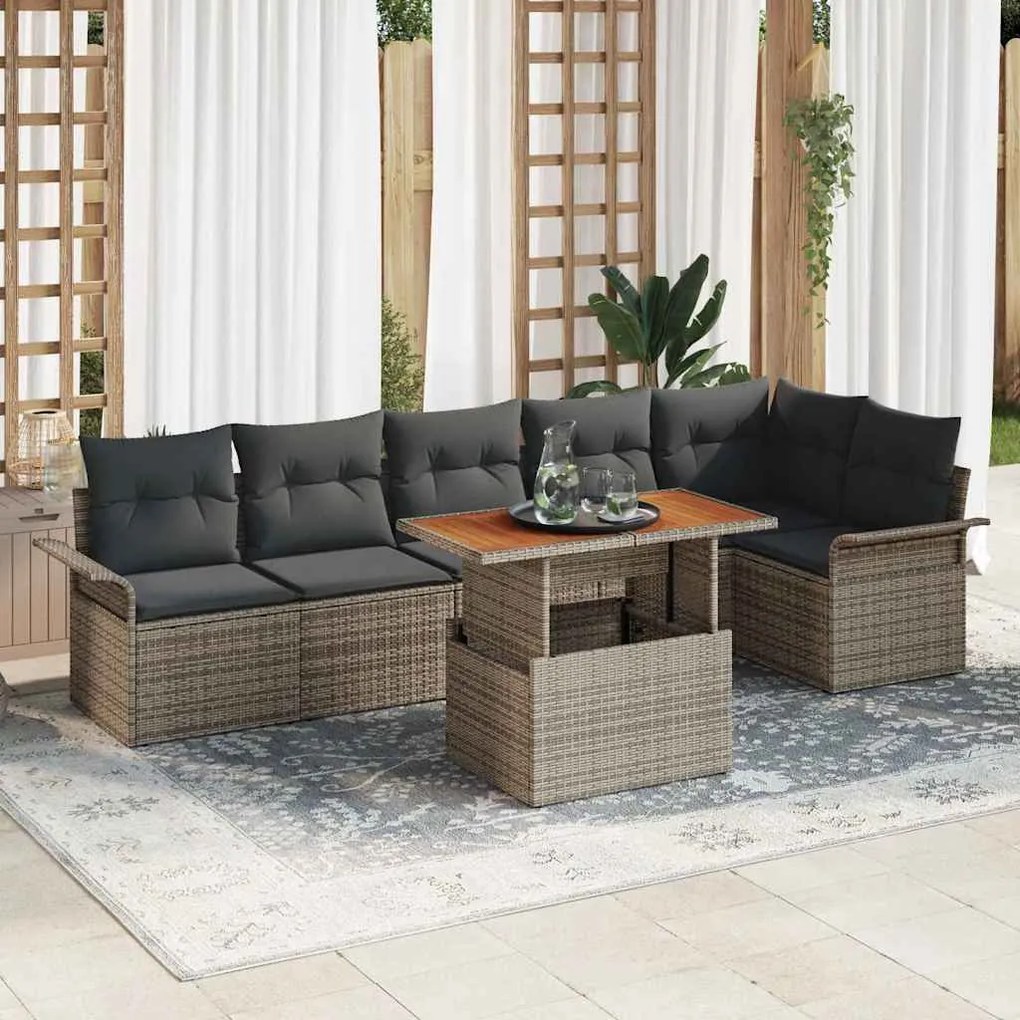 vidaXL Σετ Καναπέ Κήπου με αποθήκευση 7 pcs Γκρι Πολυ ράταν