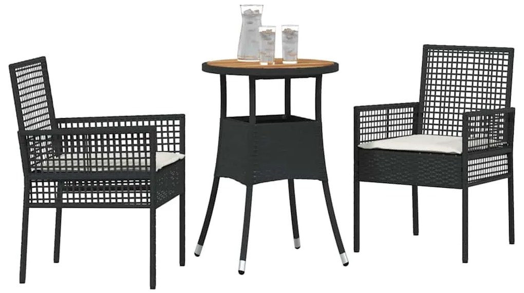 vidaXL Σέτ φαγητού για κήπο 3 pcs Μαύρο Πολυ ράταν