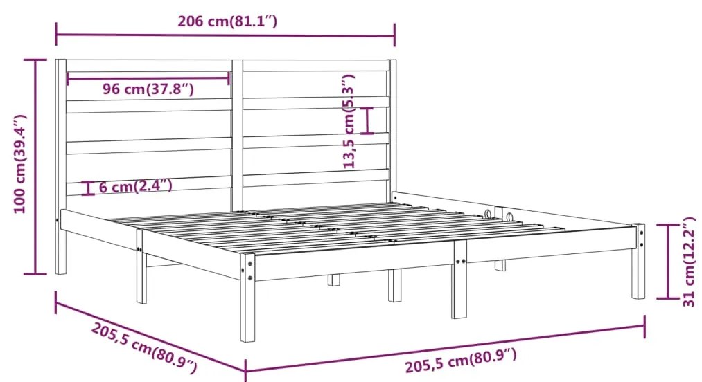 vidaXL Πλαίσιο Κρεβατιού Μαύρο 200 x 200 εκ. από Μασίφ Ξύλο Πεύκου