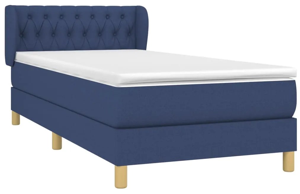 vidaXL Κρεβάτι Boxspring με Στρώμα Μπλε 90x190 εκ.Υφασμάτινο