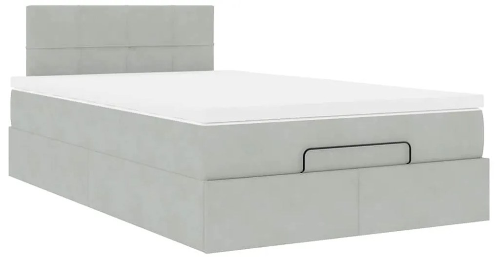 vidaXL Οθωμανικό κρεβάτι με στρώμα&LEDs Ανοιχτό γκρι 120x200cm Βελούδο