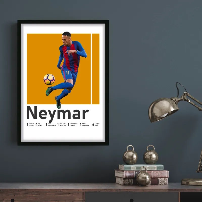 Πόστερ &amp; Κάδρο Neymar SC061 22x31cm Μαύρο Ξύλινο Κάδρο (με πόστερ)