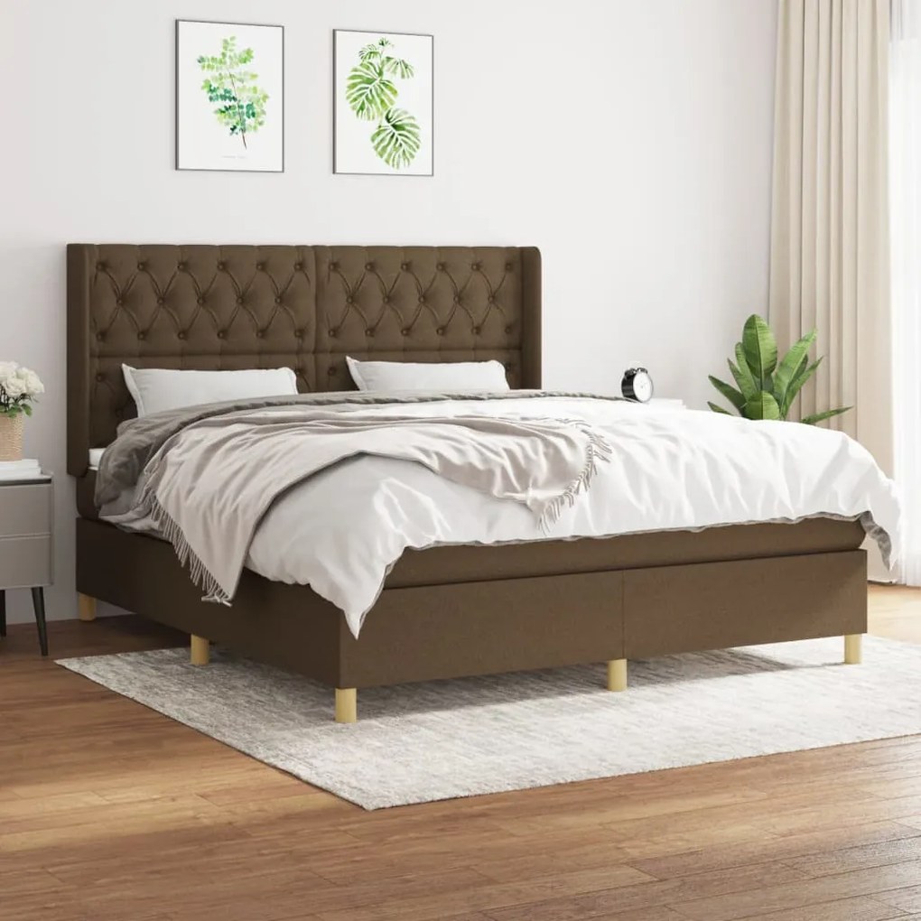 Κρεβάτι Boxspring με Στρώμα Σκούρο Καφέ 160x200 εκ Υφασμάτινο - Καφέ