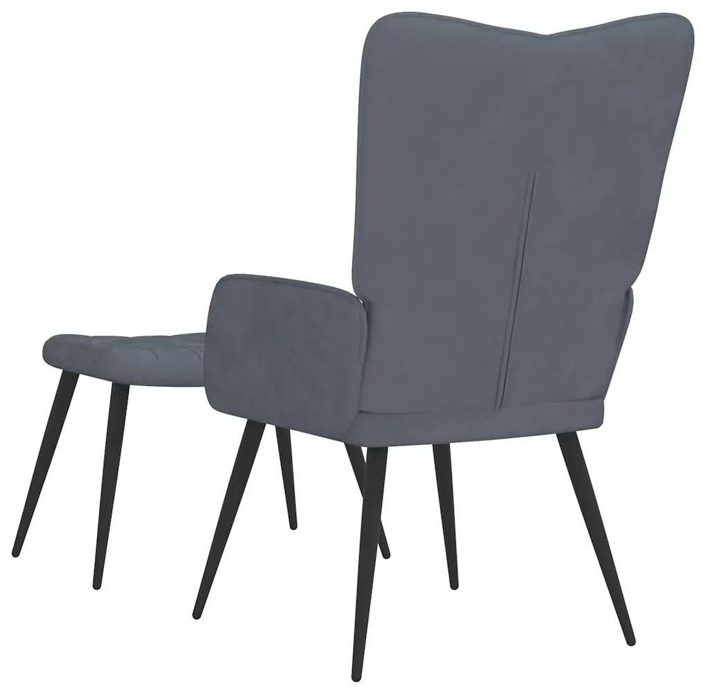 vidaXL Πολυθρόνα Relax Σκούρο Γκρι Βελούδινη με Σκαμπό