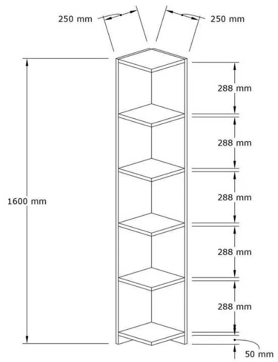 Βιβλιοθήκη γωνιακή Ravella Megapap χρώμα λευκό 25x25x160εκ.