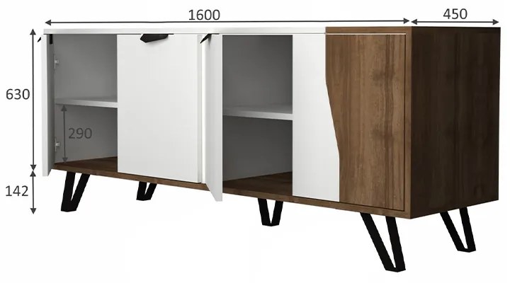 Μπουφές Jasmine Megapap χρώμα λευκό - καρυδί 160x45x78εκ.