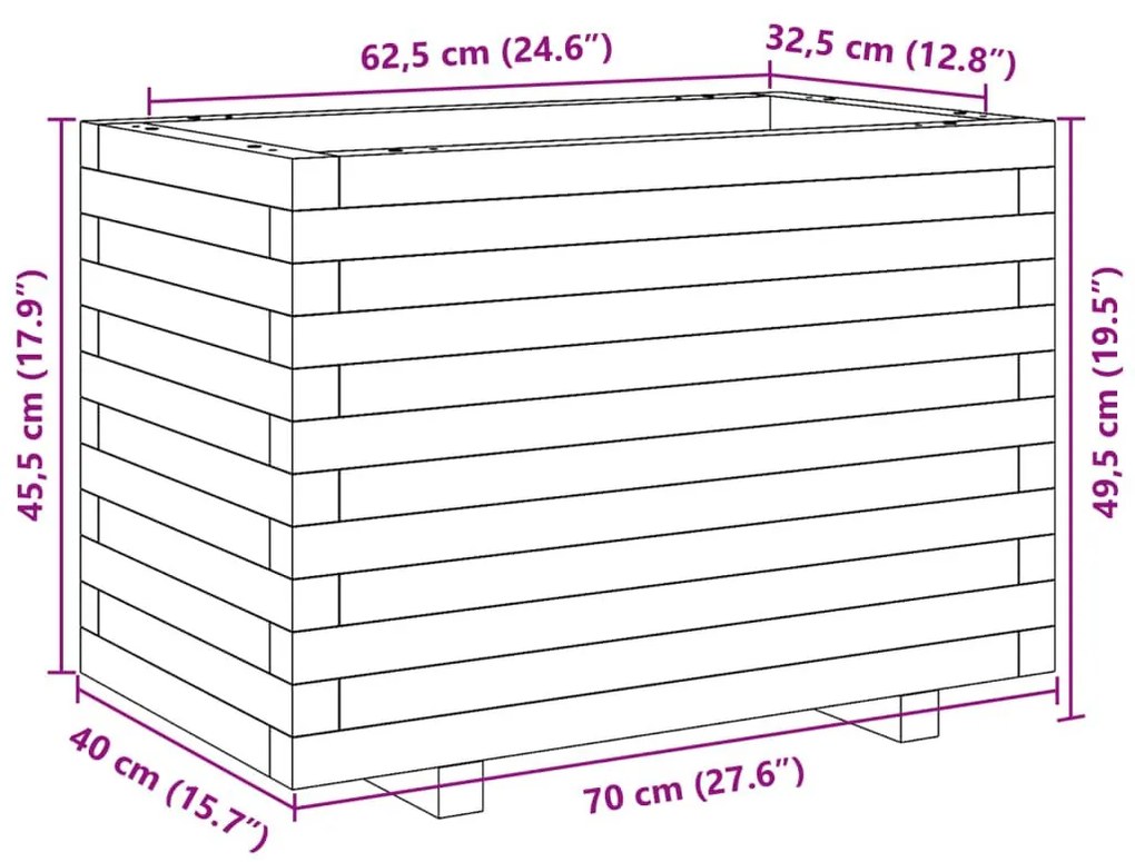 Ζαρντινιέρα Κήπου 70x40x49,5 εκ από Μασίφ Ξύλο Πεύκου - Καφέ