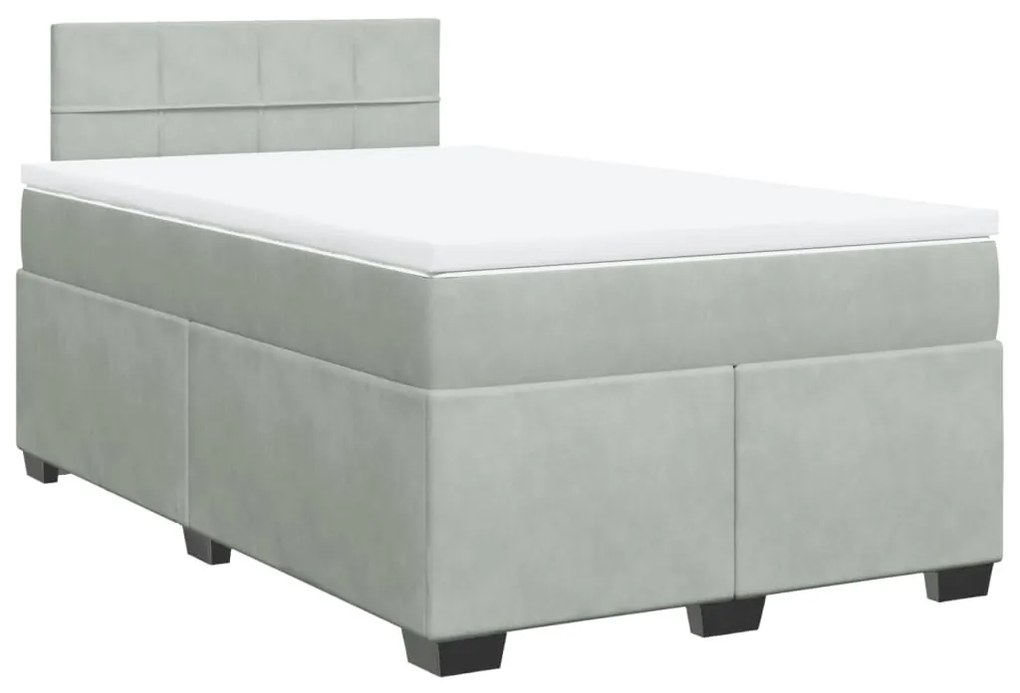 Κρεβάτι Boxspring με Στρώμα Ανοιχτό Γκρι 120x190 εκ. Βελούδινο - Γκρι