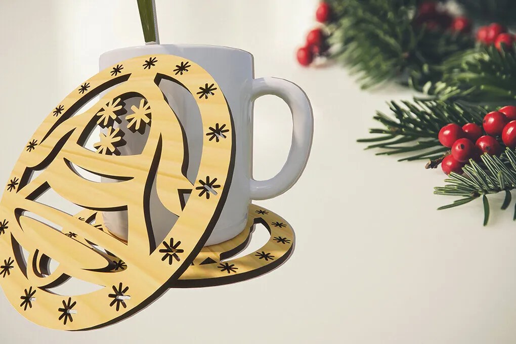 Σετ των 2 Intra απο ξύλο plywood 3mm-4mm πάχος 3D Χριστουγεννιάτικη διακόσμηση Δίασταση 15x15 cm INTRAFABR-79229018