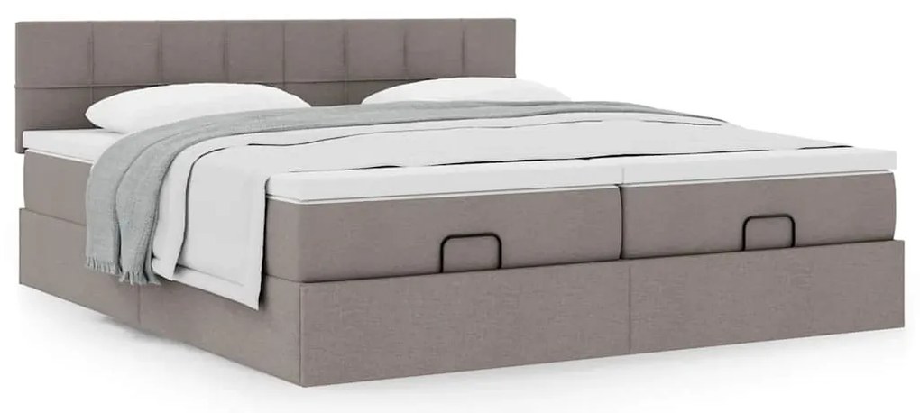 vidaXL Οθωμανικό κρεβάτι με στρώματα Taupe 200x200cm ύφασμα