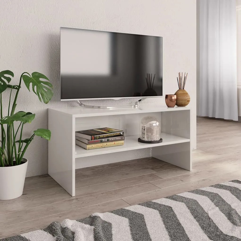 vidaXL Έπιπλο Τηλεόρασης Γυαλιστερό Λευκό 80x40x40 εκ. από Επεξ. Ξύλο