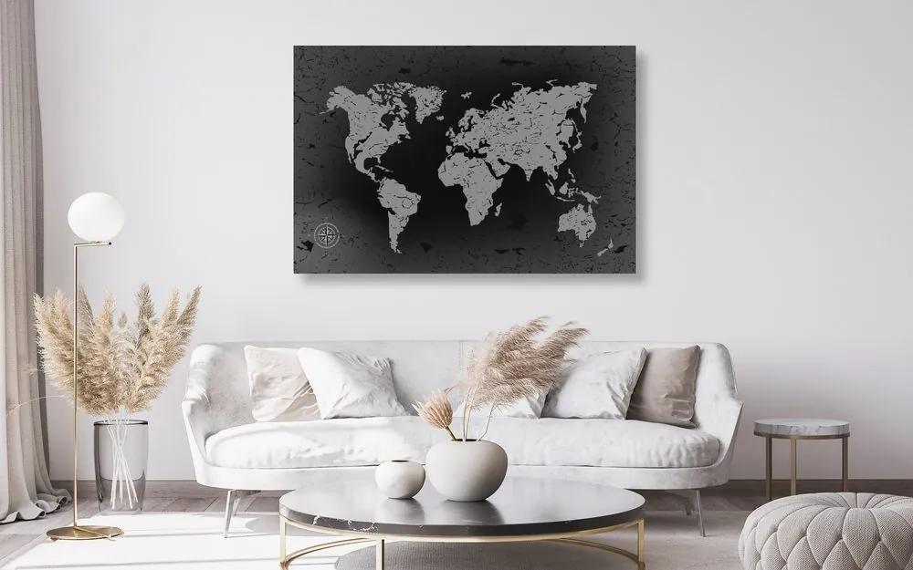 Εικόνα στο φελλό ενός παλιού παγκόσμιου χάρτη σε αφηρημένο φόντο σε ασπρόμαυρο - 120x80  peg