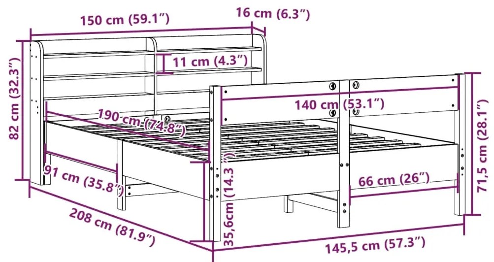 ΣΚΕΛΕΤΟΣ ΚΡΕΒΑΤΙΟΥ ΧΩΡΙΣ ΣΤΡΩΜΑ 140X190 ΕΚ ΜΑΣΙΦ ΞΥΛΟ ΠΕΥΚΟΥ 3306939