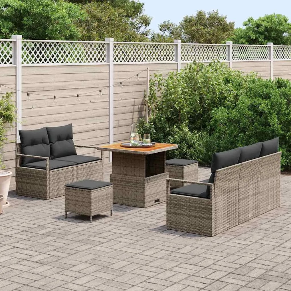 vidaXL Σετ Καναπέ Κήπου με μαξιλάρι 8 pcs Γκρι Πολυ ράταν