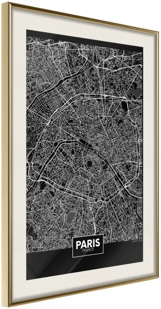 Αφίσα - City Map: Paris (Dark) - 40x60 - Χρυσό - Με πασπαρτού