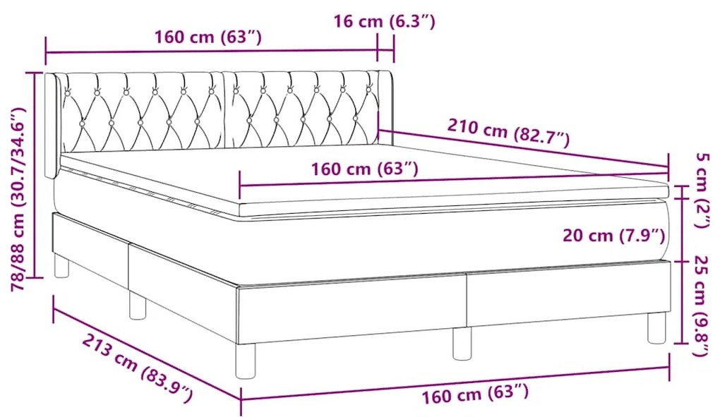 Κρεβάτι Boxspring με Στρώμα Ανοιχτό Γκρι 160x210 εκ. Βελούδινο - Γκρι