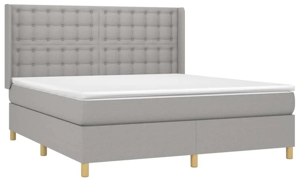 Κρεβάτι Boxspring με Στρώμα Ανοιχτό Γκρι 180x200 εκ. Υφασμάτινο - Γκρι