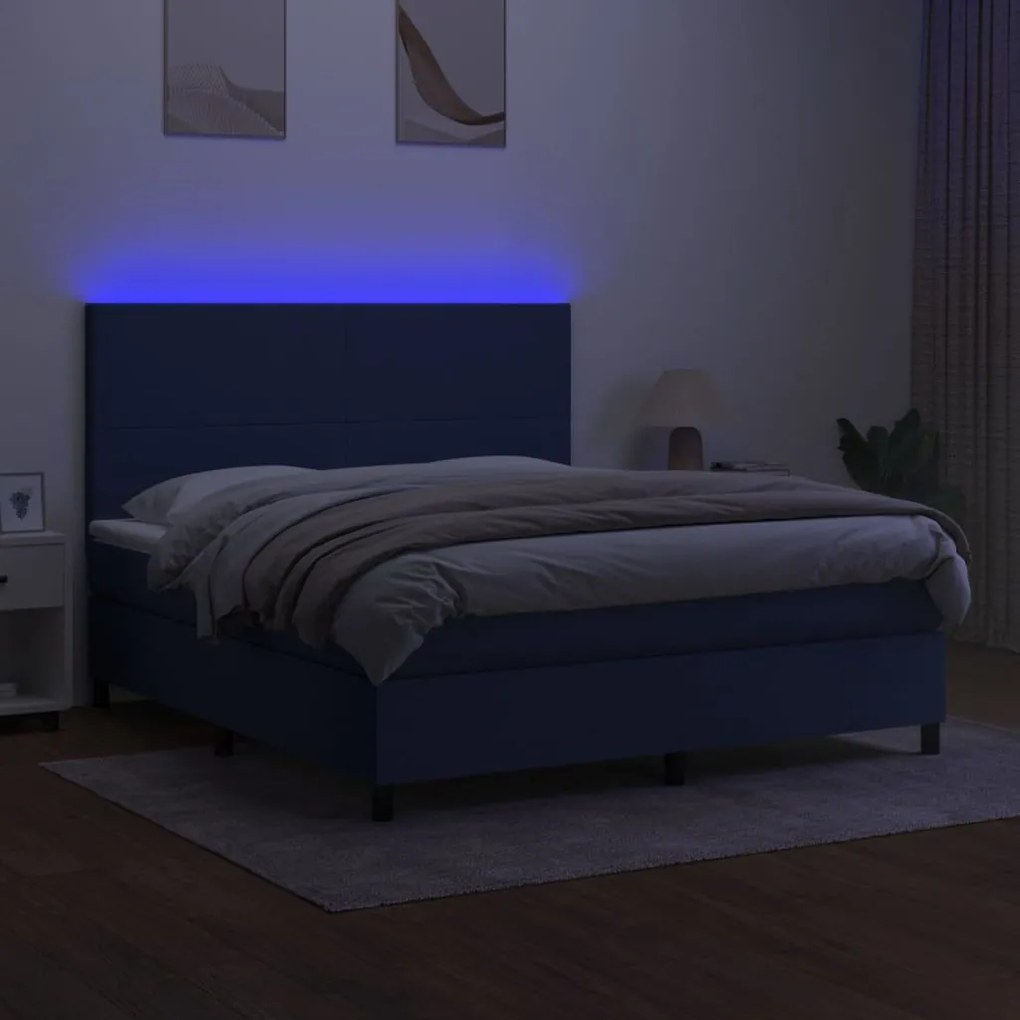 Κρεβάτι Boxspring με Στρώμα &amp; LED Μπλε 180x200 εκ. Υφασμάτινο - Μπλε