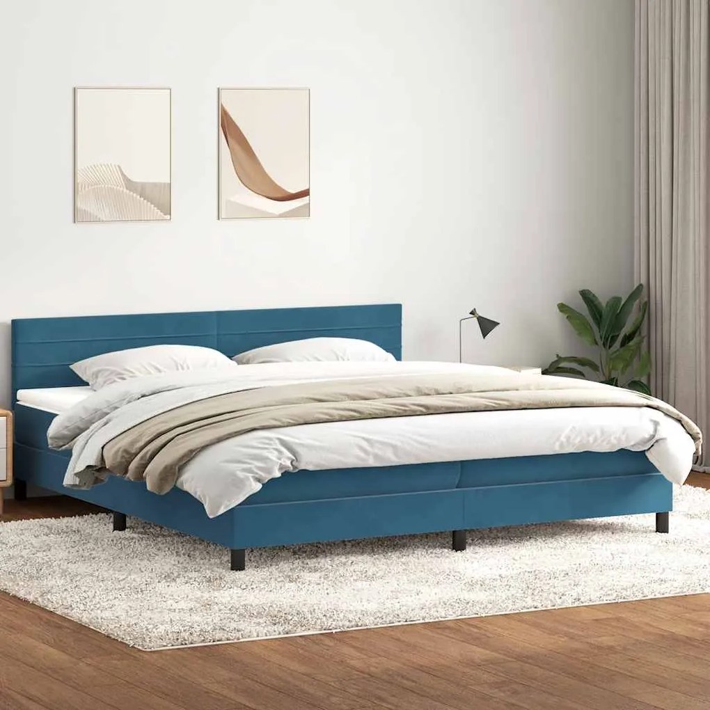 vidaXL Κρεβάτι Boxspring με Στρώμα Σκούρο Μπλε 200x220 εκ. Βελούδινο