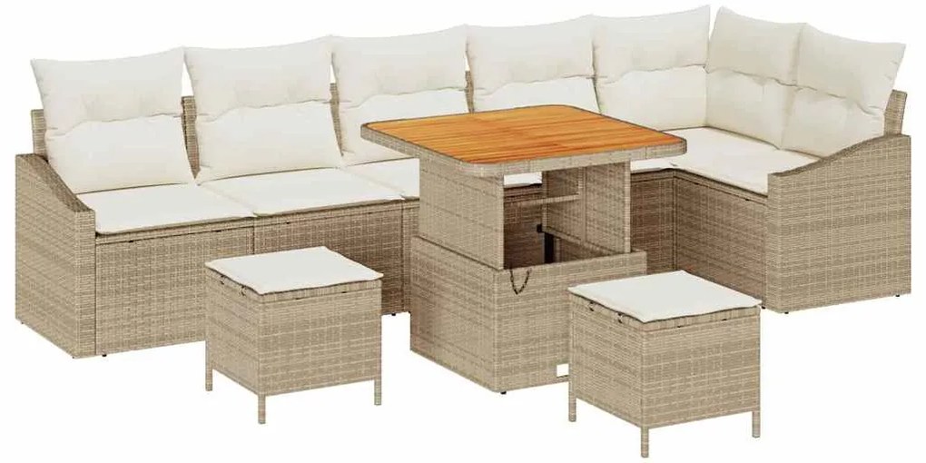 vidaXL Σετ Καναπέ Κήπου με μαξιλάρι 9 pcs Μπεζ Πολυ ράταν
