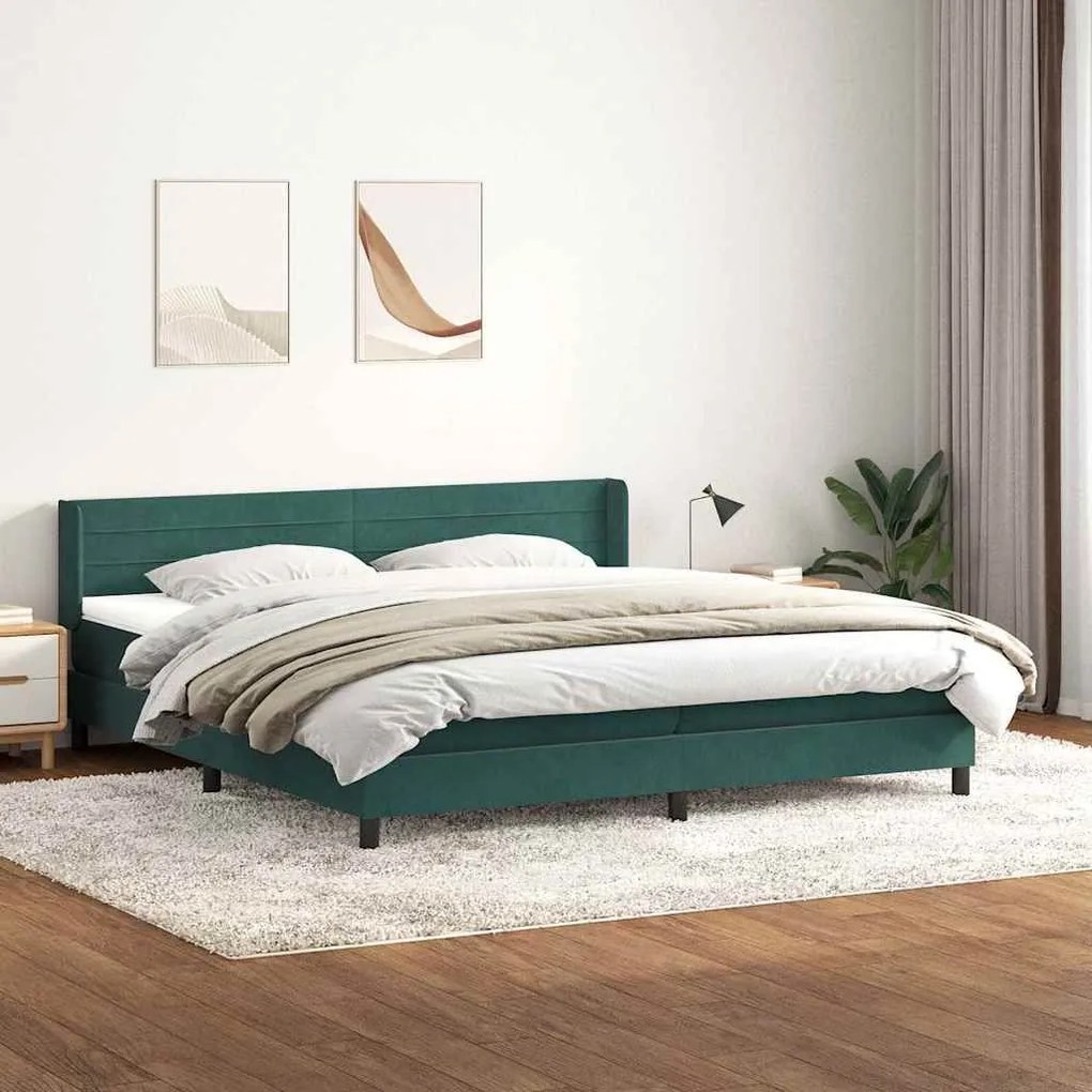 Κρεβάτι Boxspring με Στρώμα Σκούρο Πράσινο 180x210εκ. Βελούδινο - Πράσινο