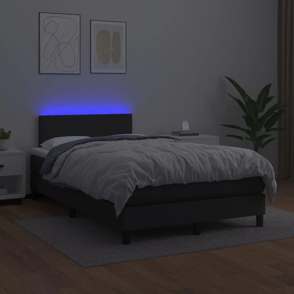 vidaXL Κρεβάτι Boxspring με Στρώμα &amp; LED Μαύρο 120x200 εκ. Συνθ. Δέρμα