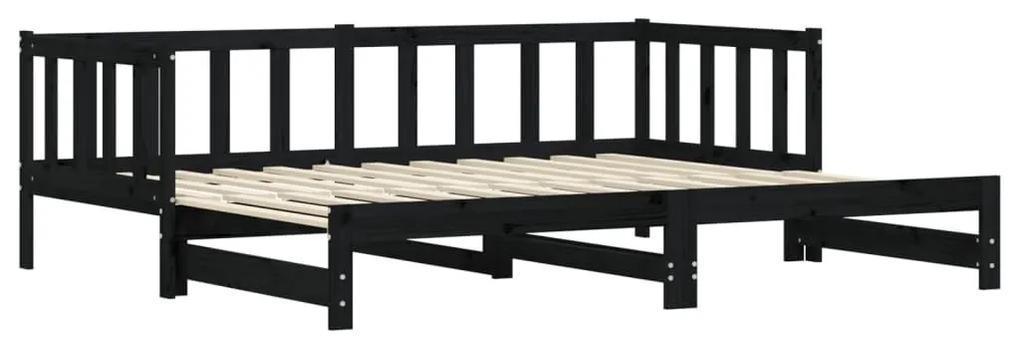 Καναπές Κρεβάτι Συρόμενος Μαύρος 80 x 200 εκ. Μασίφ Ξύλο Πεύκου - Μαύρο