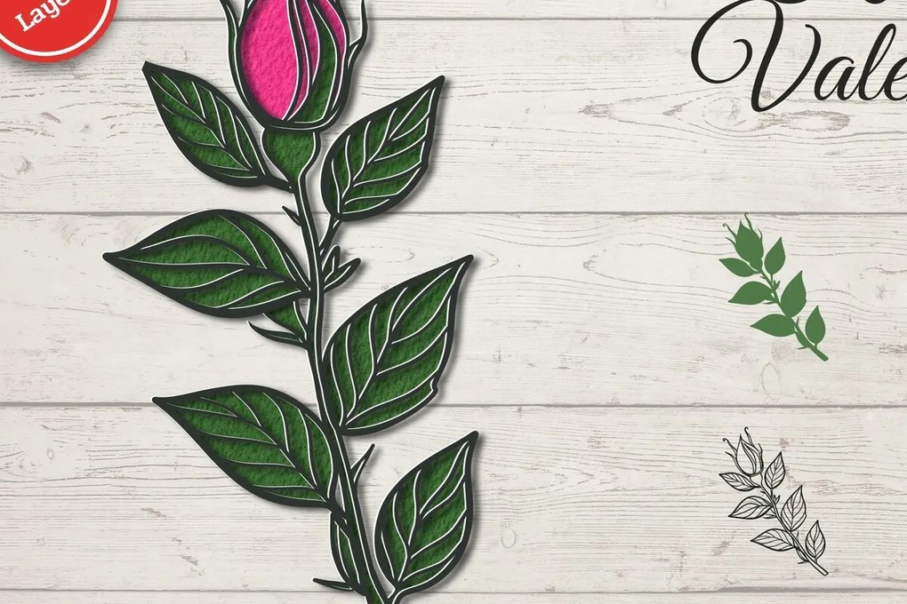 Σετ των 2 Intra απο ξύλο plywood 3mm-4mm πάχος – Τριαντάφυλλο Ημέρα του Αγίου Βαλεντίνου Δίασταση  20x20 cm INTRAFABR-86242521