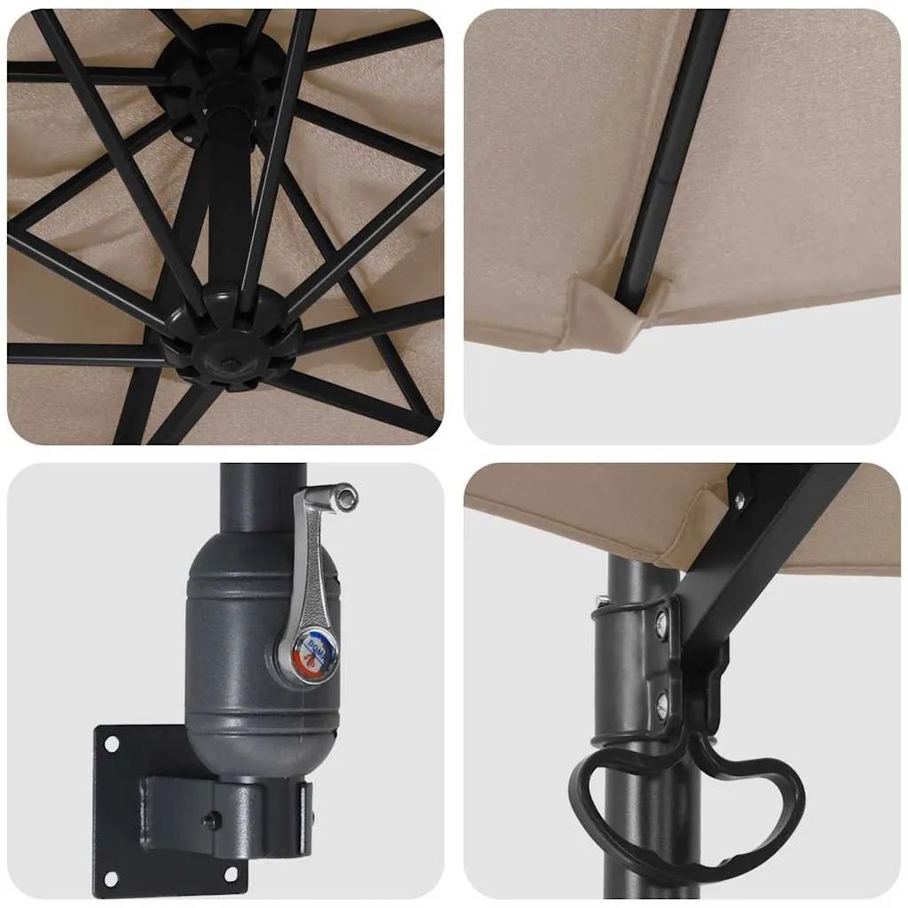 vidaXL Ομπρέλα Κήπου Taupe 248 x 248 x 148 εκ. Πολυεστέρας και Χάλυβας