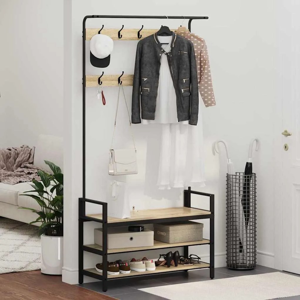 vidaXL Κρεμάστρα Δρύς Sonoma 95 x 34 x 184 εκ Επεξεργασμένο ξύλο