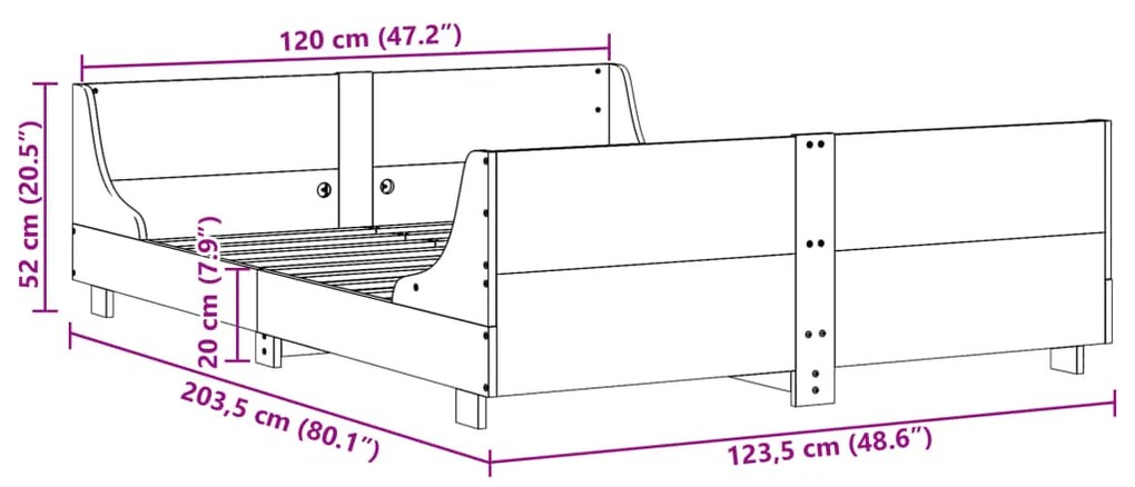 Σκελετός Κρεβατιού Χωρίς Στρώμα 120x200 εκ Μασίφ Ξύλο Πεύκου - Καφέ