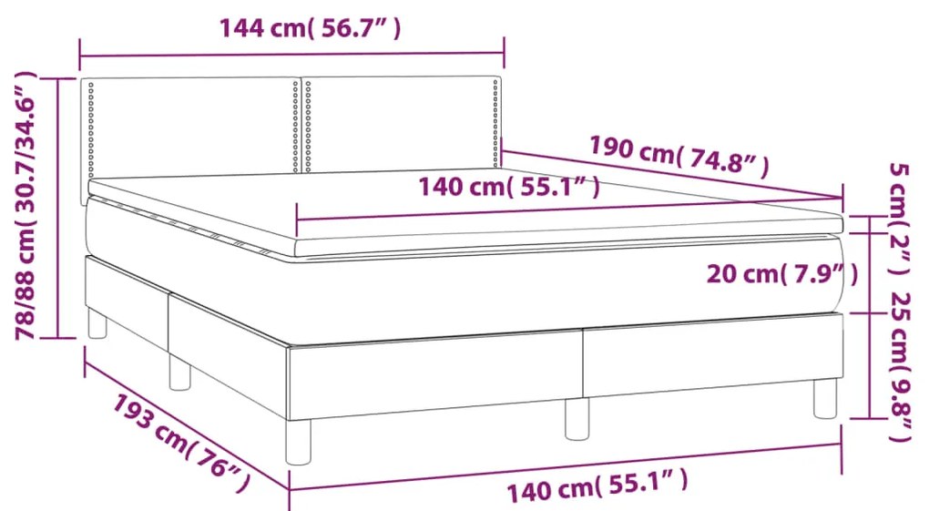 vidaXL Κρεβάτι Boxspring με Στρώμα Μαύρο 140x190εκ.από Συνθετικό Δέρμα