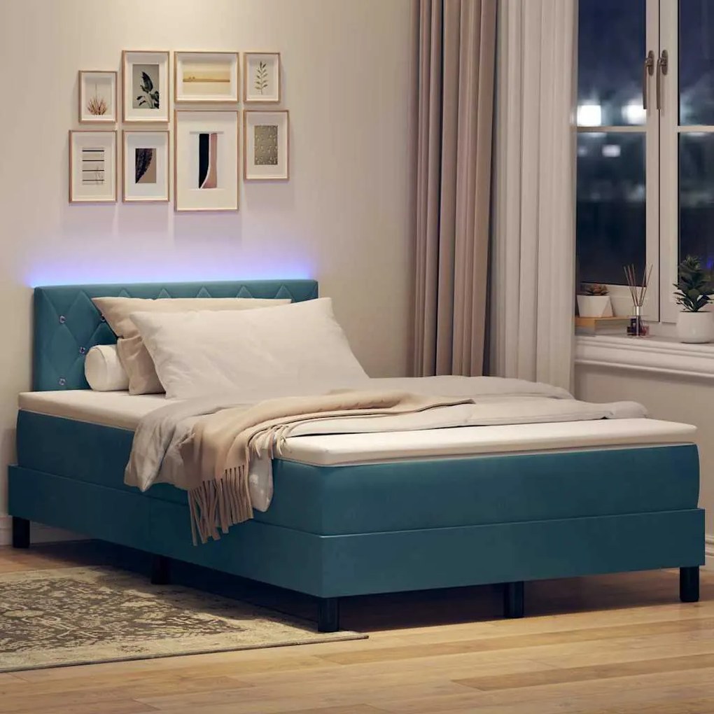vidaXL Κρεβάτι με ελατήρια Σκούρο Μπλε 120 x 190 cm Βελούδο