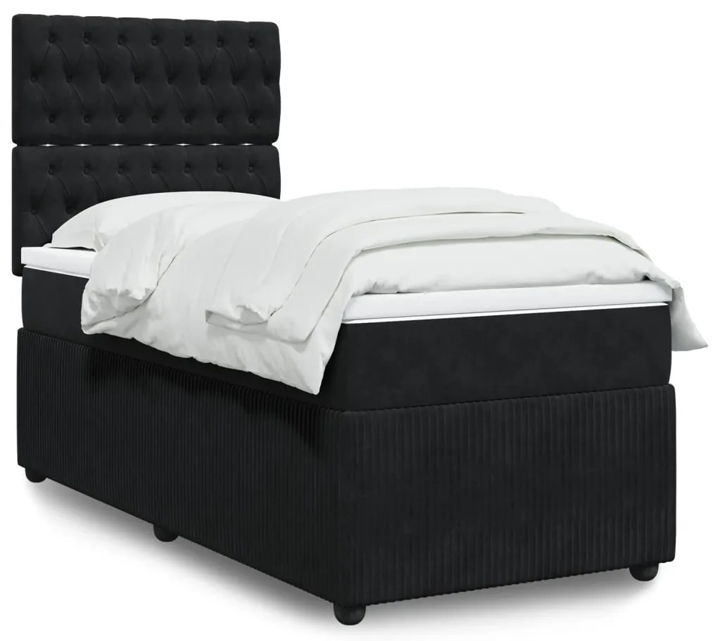 vidaXL Κρεβάτι Boxspring με Στρώμα Μαύρο 80 x 200 εκ. Βελούδινο