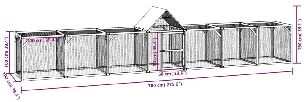 vidaXL Κοτέτσι 700x100x150 εκ. από Μασίφ Εμποτισμένο Ξύλο Πεύκου