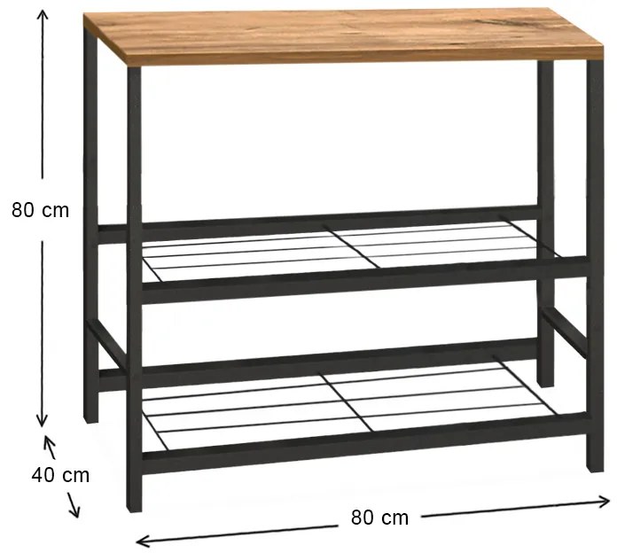 Τραπεζάκι βοηθητικό για φουρνάκι Mulligan Megapap μεταλλικό - μελαμίνης χρώμα μαύρο - pine oak 80x40x80εκ.