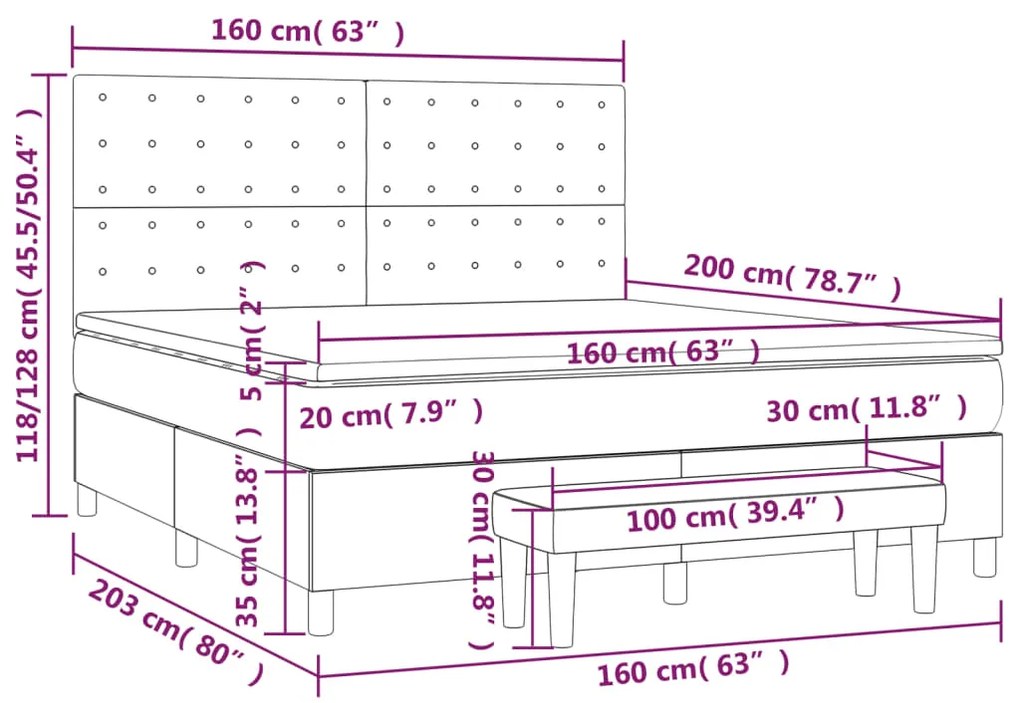 Κρεβάτι Boxspring με Στρώμα Κρεμ 160x200 εκ. Υφασμάτινο - Κρεμ