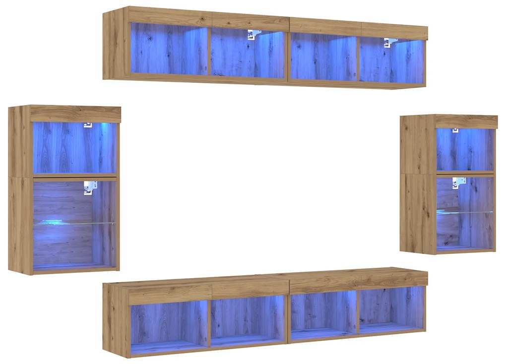 vidaXL 8 κομμάτια Μονάδες Τηλεόρασης με LED Artisan Oak από επεξεργασμένο ξύλο