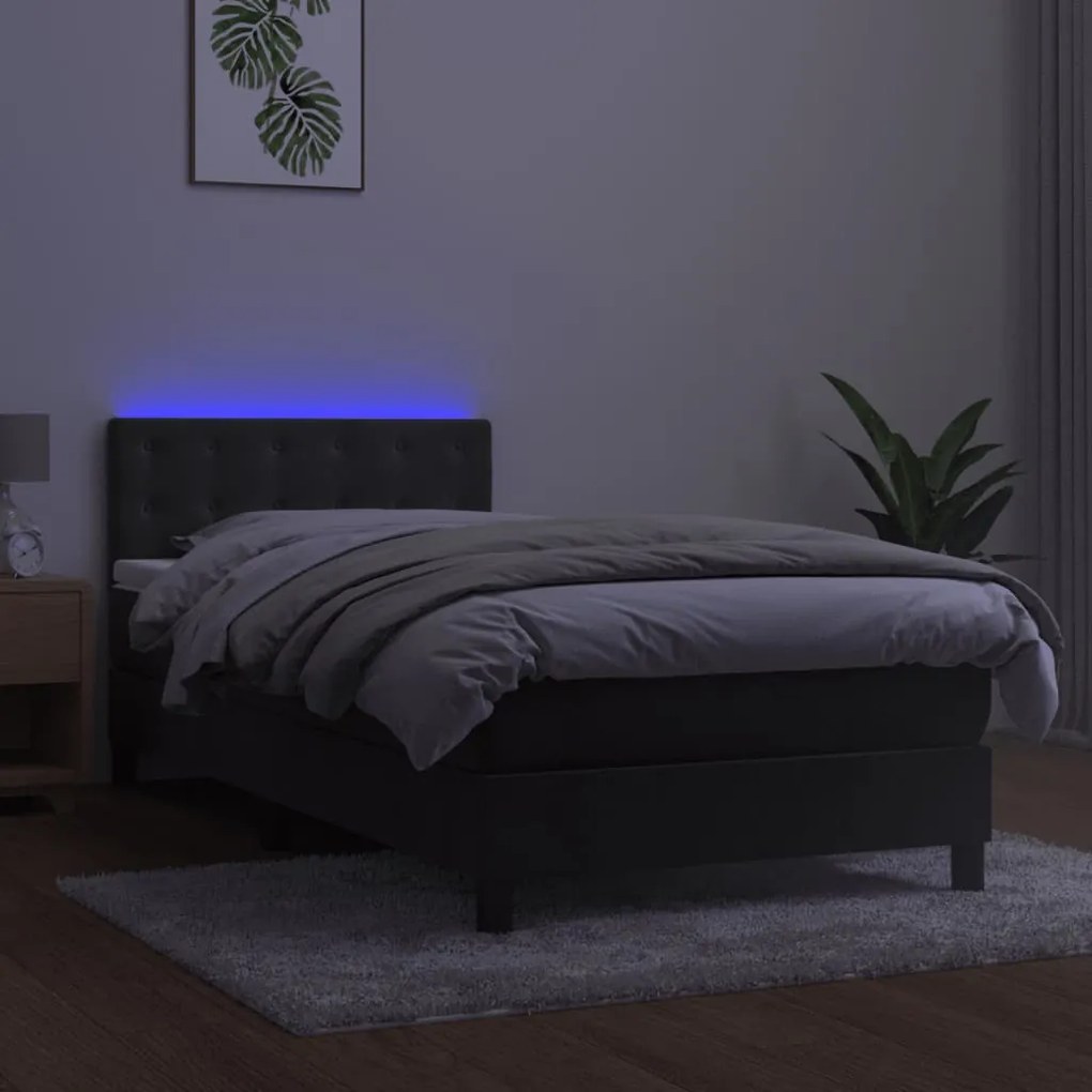 vidaXL Κρεβάτι Boxspring με Στρώμα & LED Σκ. Γκρι 90x190 εκ. Βελούδινο