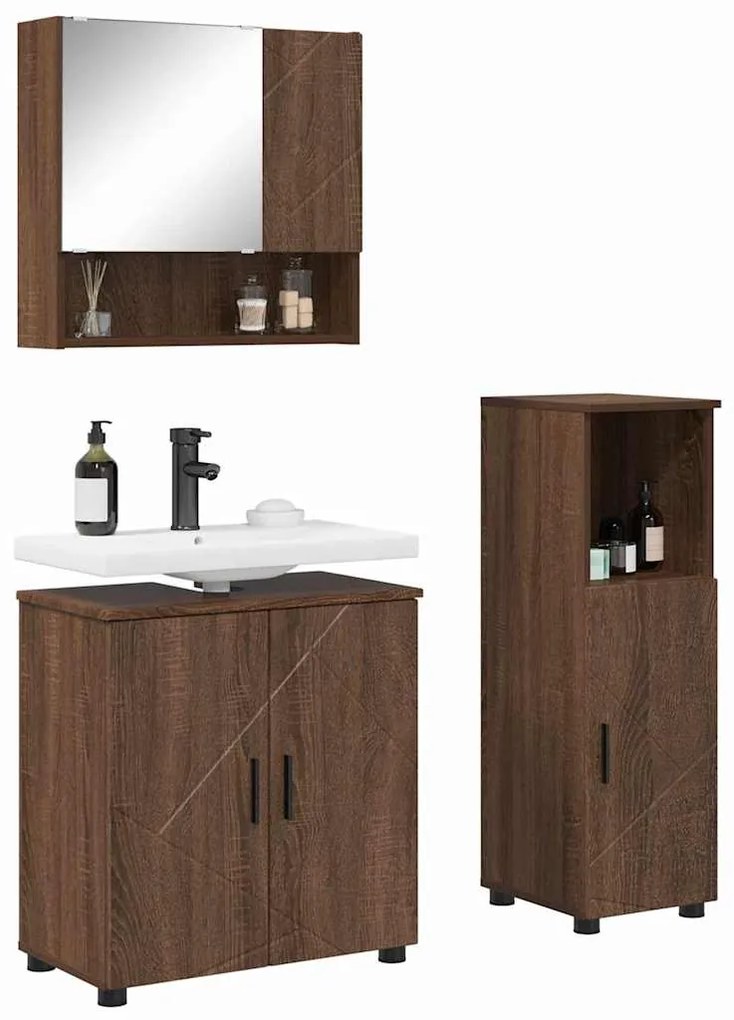vidaXL Σετ Επίπλων Μπάνιου Επιτοίχιο 3 pcs Καφέ δρυς 61 x 35 x 64 εκ.