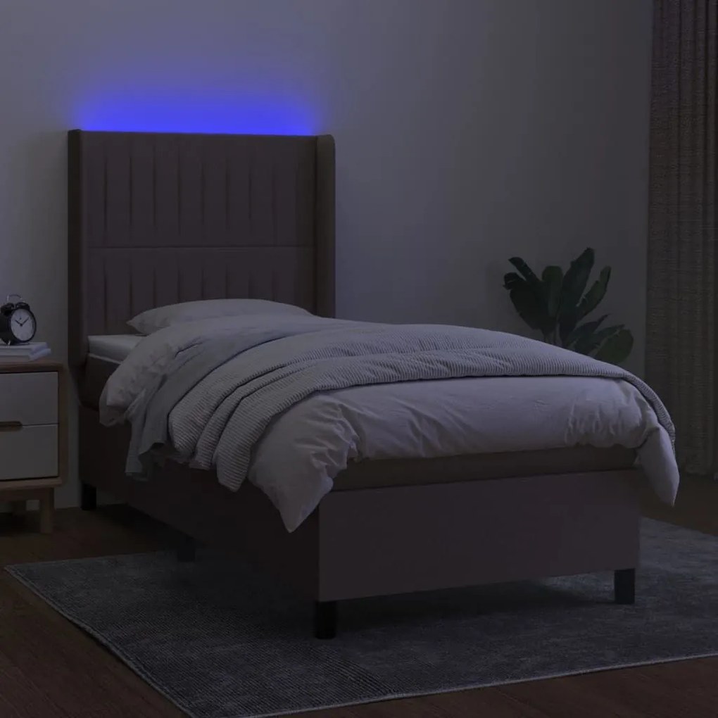 Κρεβάτι Boxspring με Στρώμα &amp; LED Taupe 100x200 εκ. Υφασμάτινο - Μπεζ-Γκρι