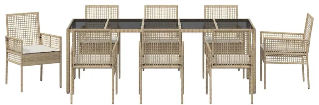 vidaXL Σέτ φαγητού για κήπο 9 pcs Μπεζ συνθετικό ρατάν