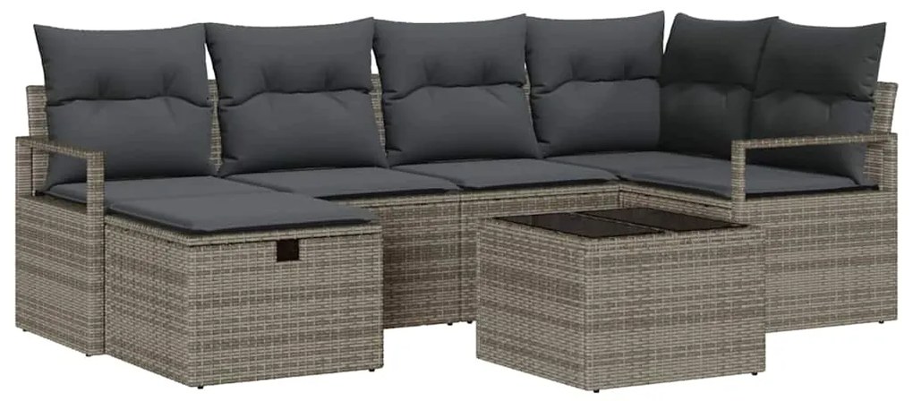 vidaXL Σετ Καναπέ Κήπου με μαξιλάρι 7 pcs Γκρι Πολυ ράταν